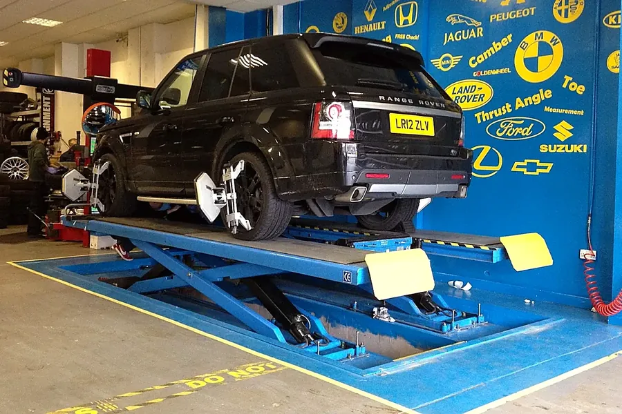 On the alignment ramp at Park Royal Tyre & Alignment Centre